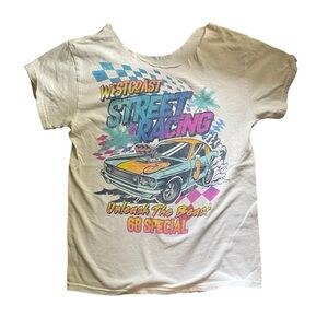 Graphic Baggy Off The Shoulder Tee